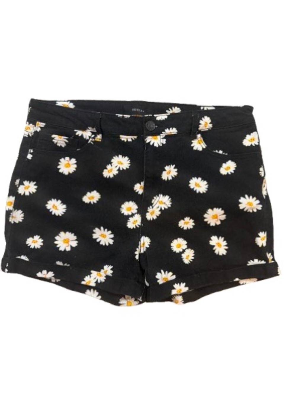 Forever 21 High Waisted Black Daisy Print Denim Shorts Size 14